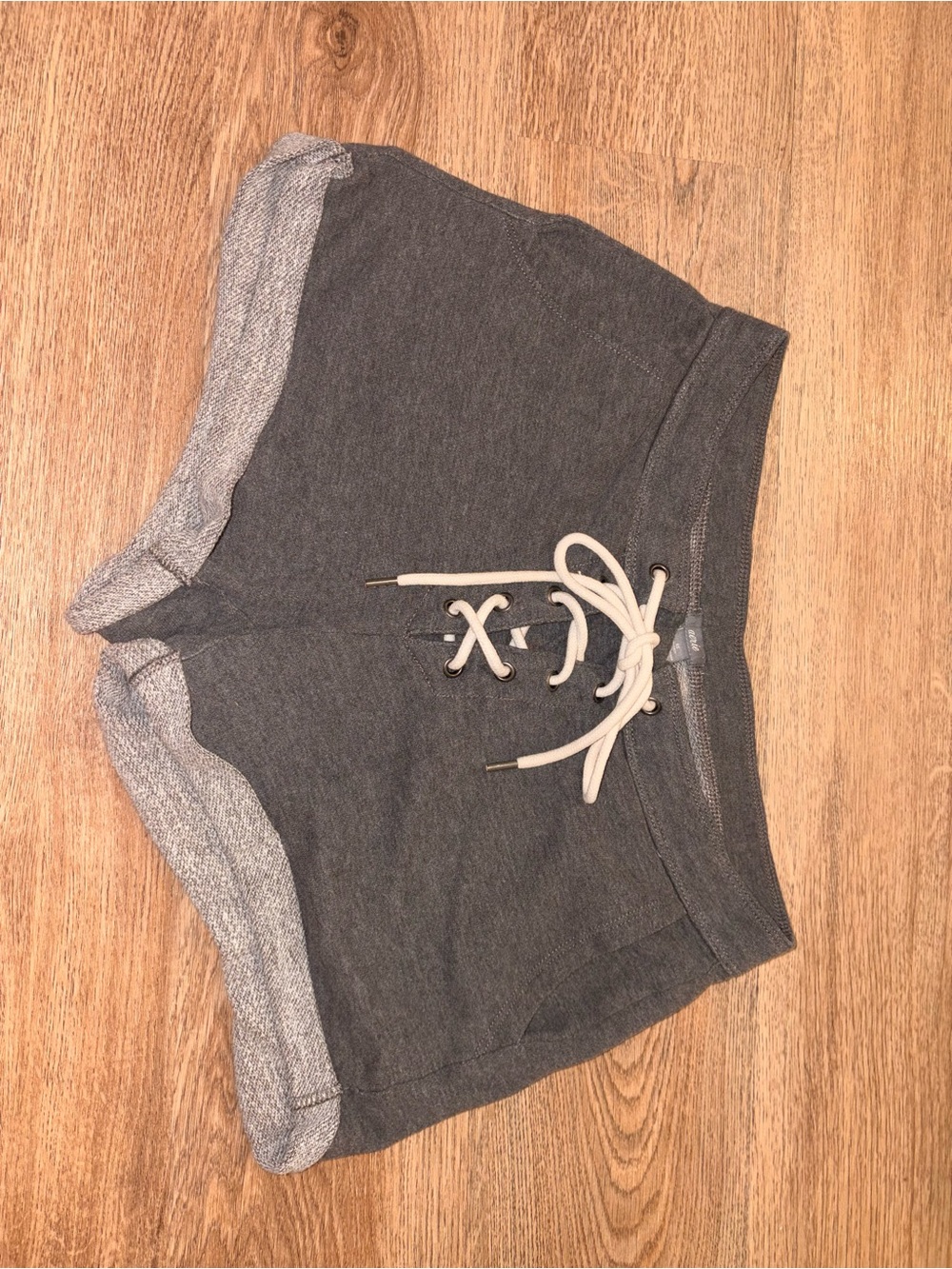 aerie Dark Gray Lace-Up “corset” Shorts Light Gray and white